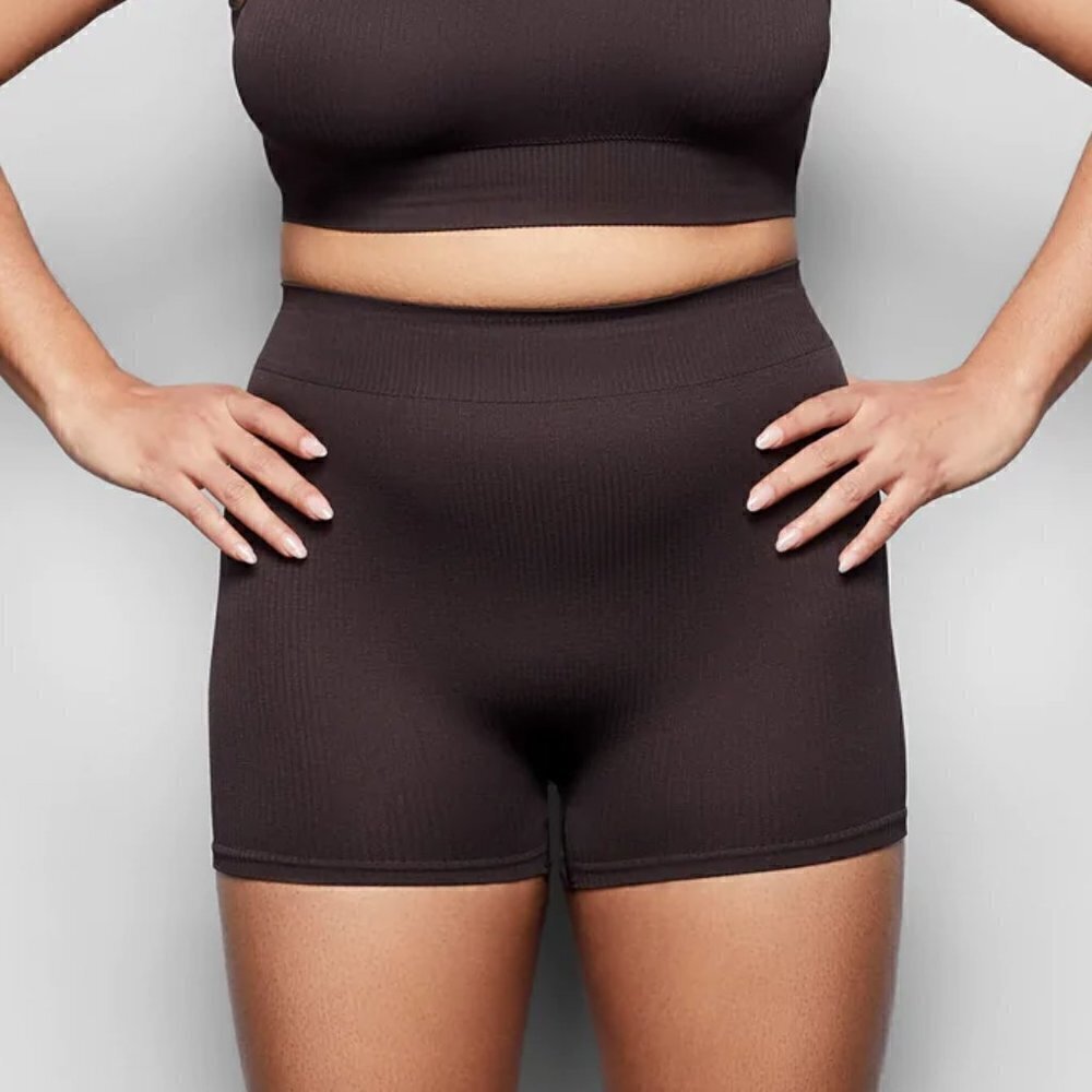 SKIMS stretch rib shorts Soot gray black lounge new 2X 3X